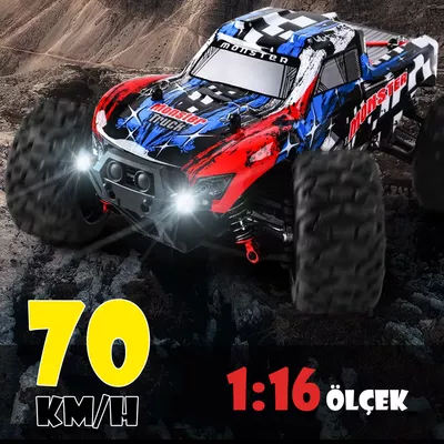 70KM Hız Yapan RC Araba Fırçasız Motor Metal Alaşım 2.4GHz Uzaktan Kumandalı Monster Truck