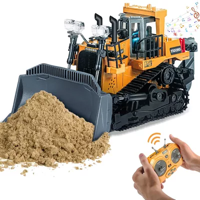 Işıklı Sesli Full Fonksiyon Metal Hareketli Buldozer 9 Kanal 2.4GHz Uzaktan Kumandalı Iş Makinesi Kepçe RC